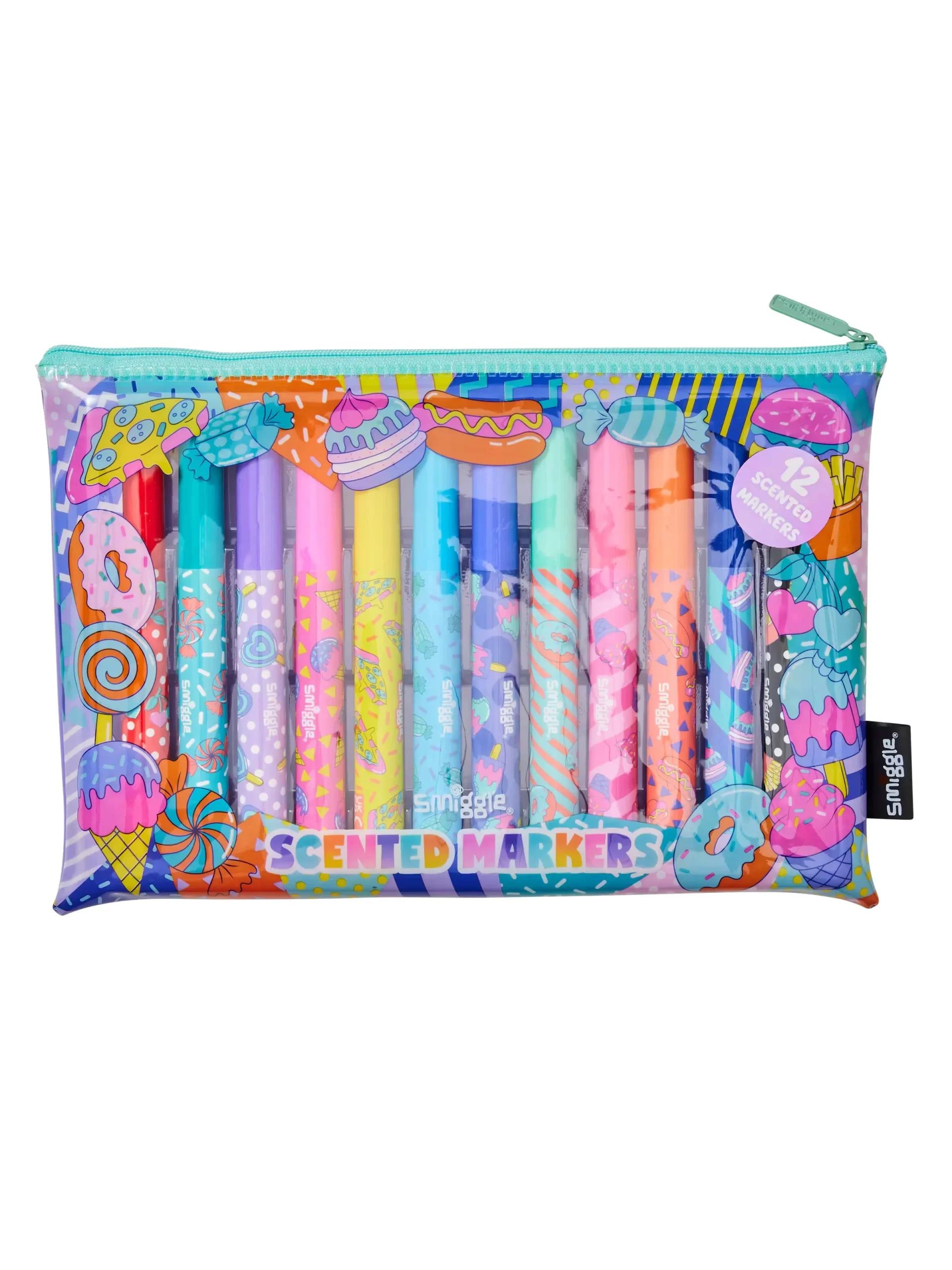 Smiggle - Away Kokulu 12'li Fosforlu Kalem ve Kalem Kutusu Seti-Dinossi