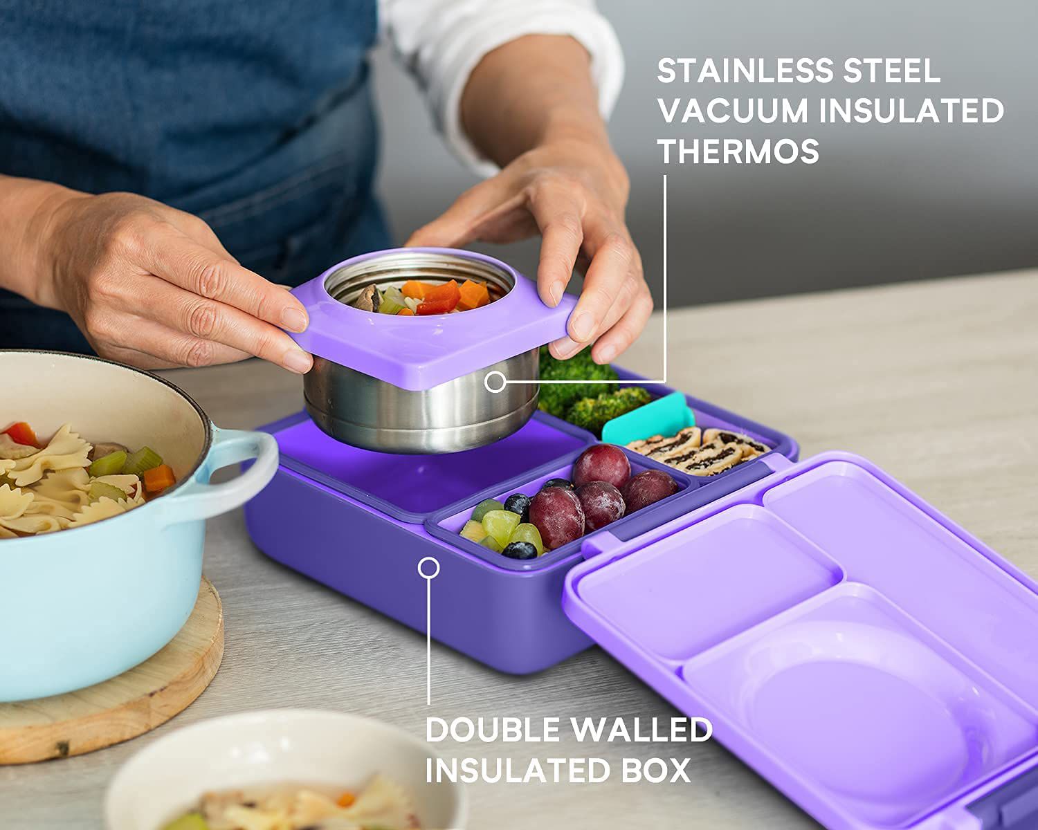 OmieBox Geïsoleerde Paarse Bento Lunchbox