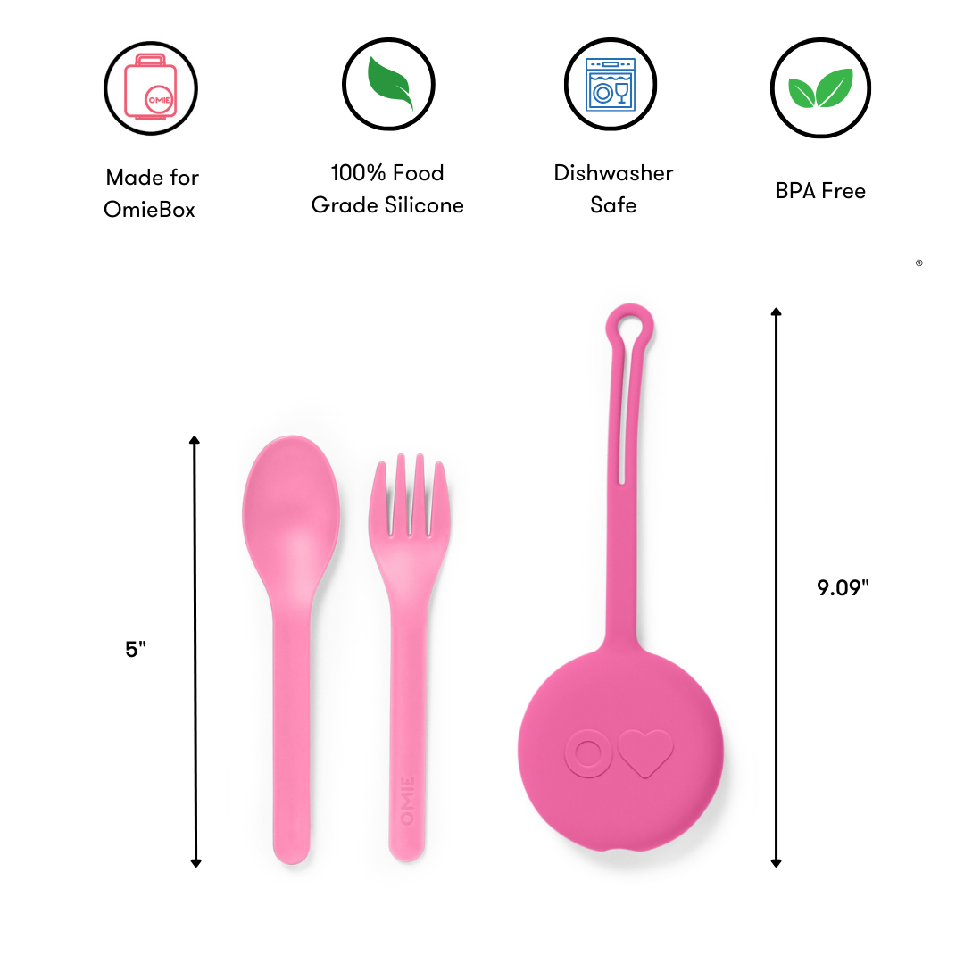 Omiebox - OmiePod Ballon Roze Siliconen Vork en Lepel Set