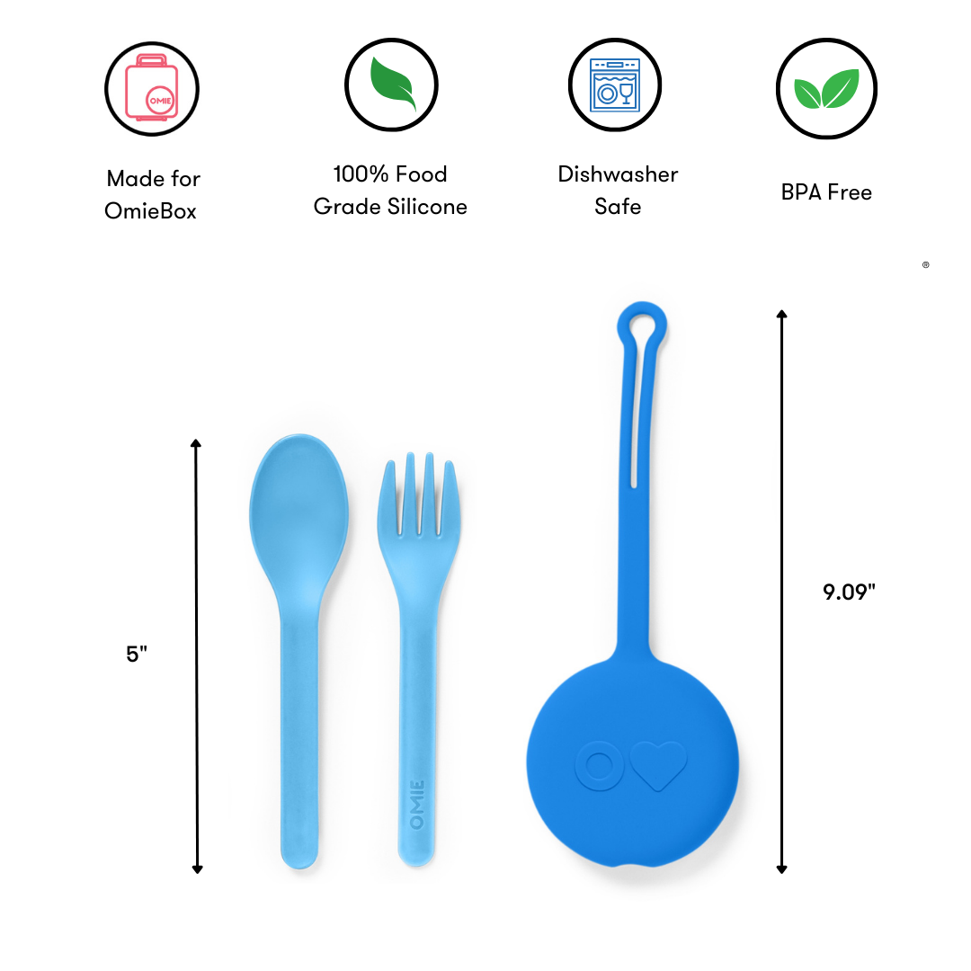 Omiebox - OmiePod Capri Blauwe Siliconen Vork en Lepel Set