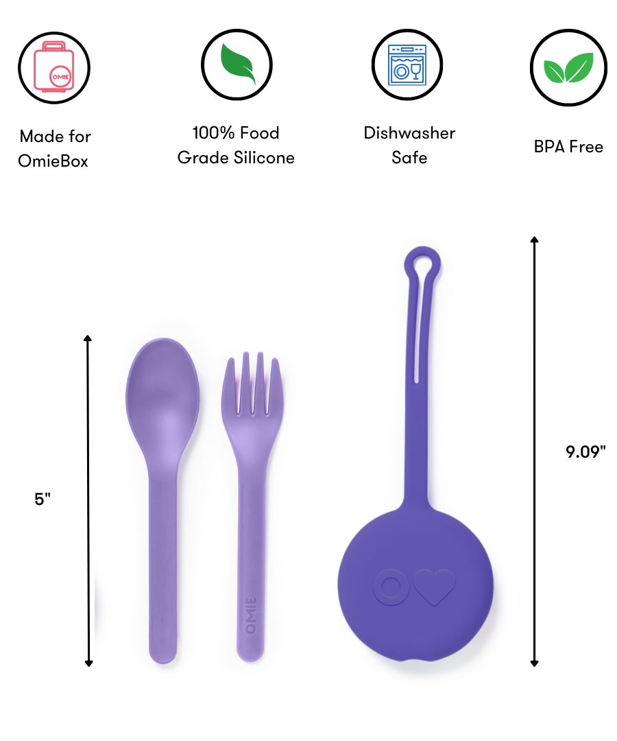 Omiebox - OmiePod Paarse Siliconen Vork en Lepel Set