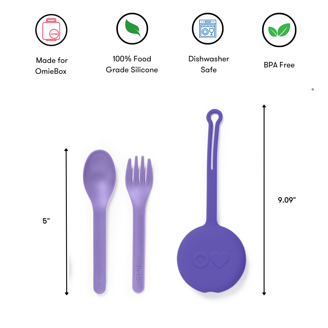 Omiebox - OmiePod Paarse Siliconen Vork en Lepel Set