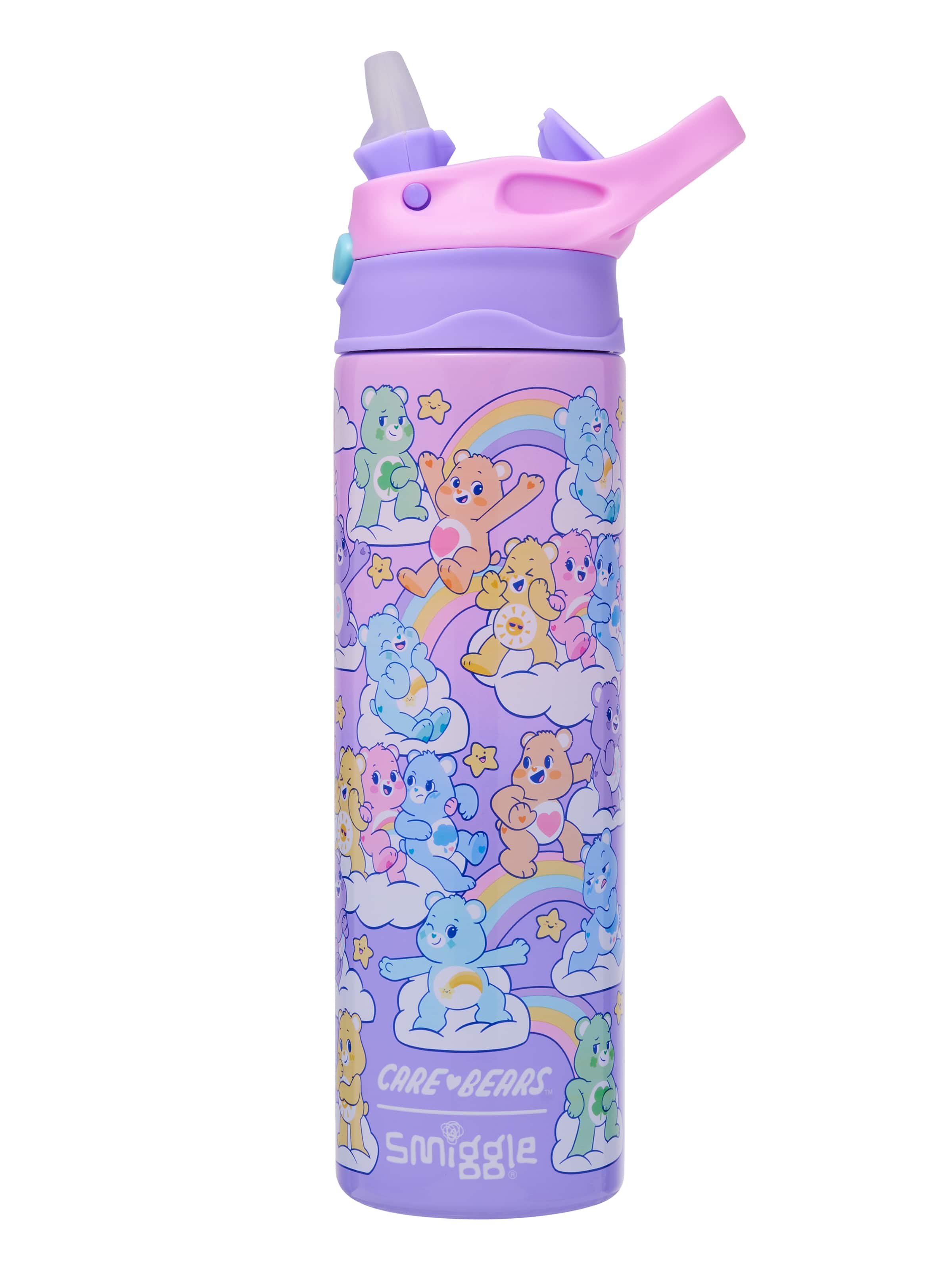 Smiggle - Care Bears 520ML Automatische RVS Drinkfles met Verborgen Rietje