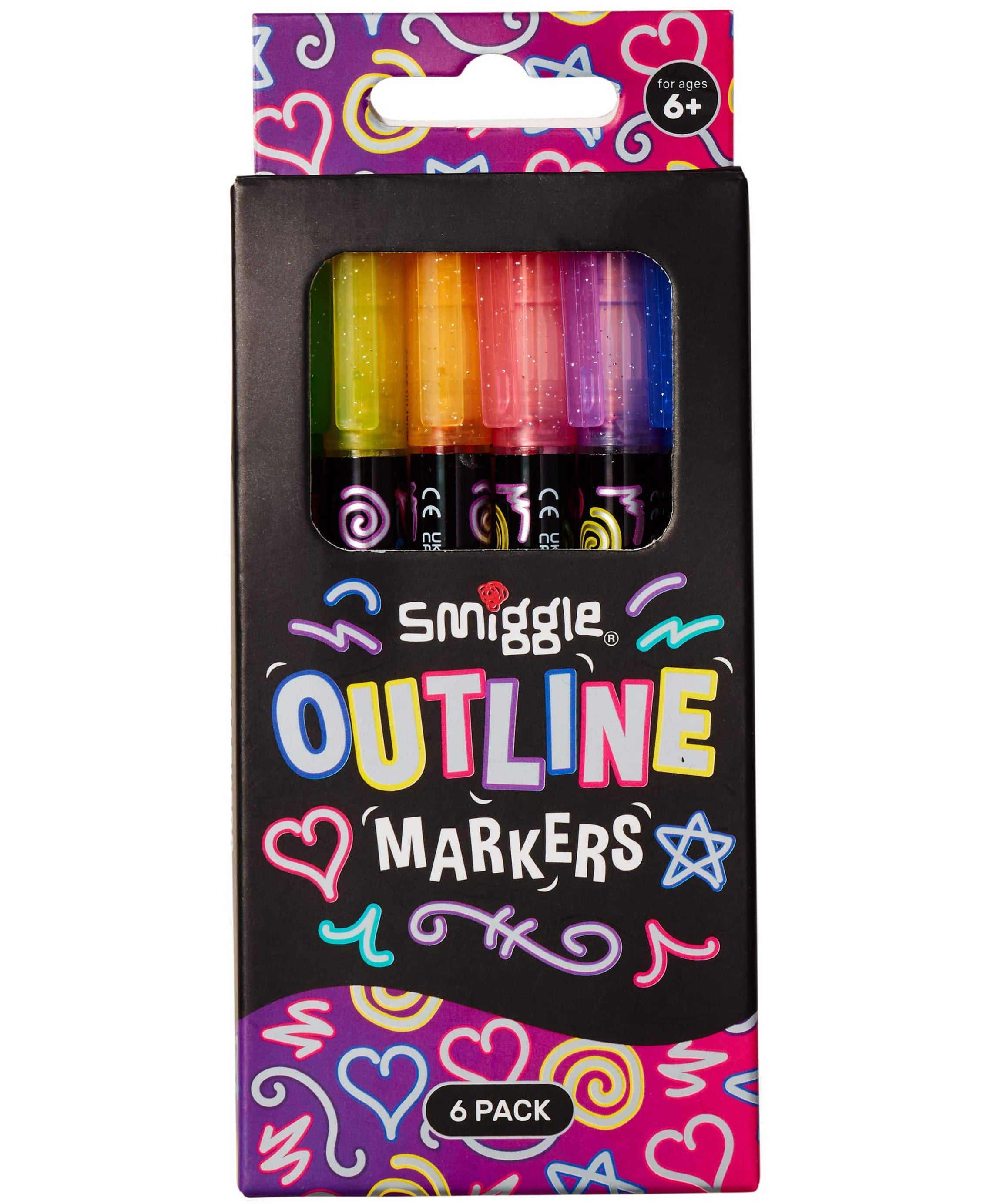 Smiggle - Outline Zilveren Glitter Forforlu Marker 6-delige Pennenset