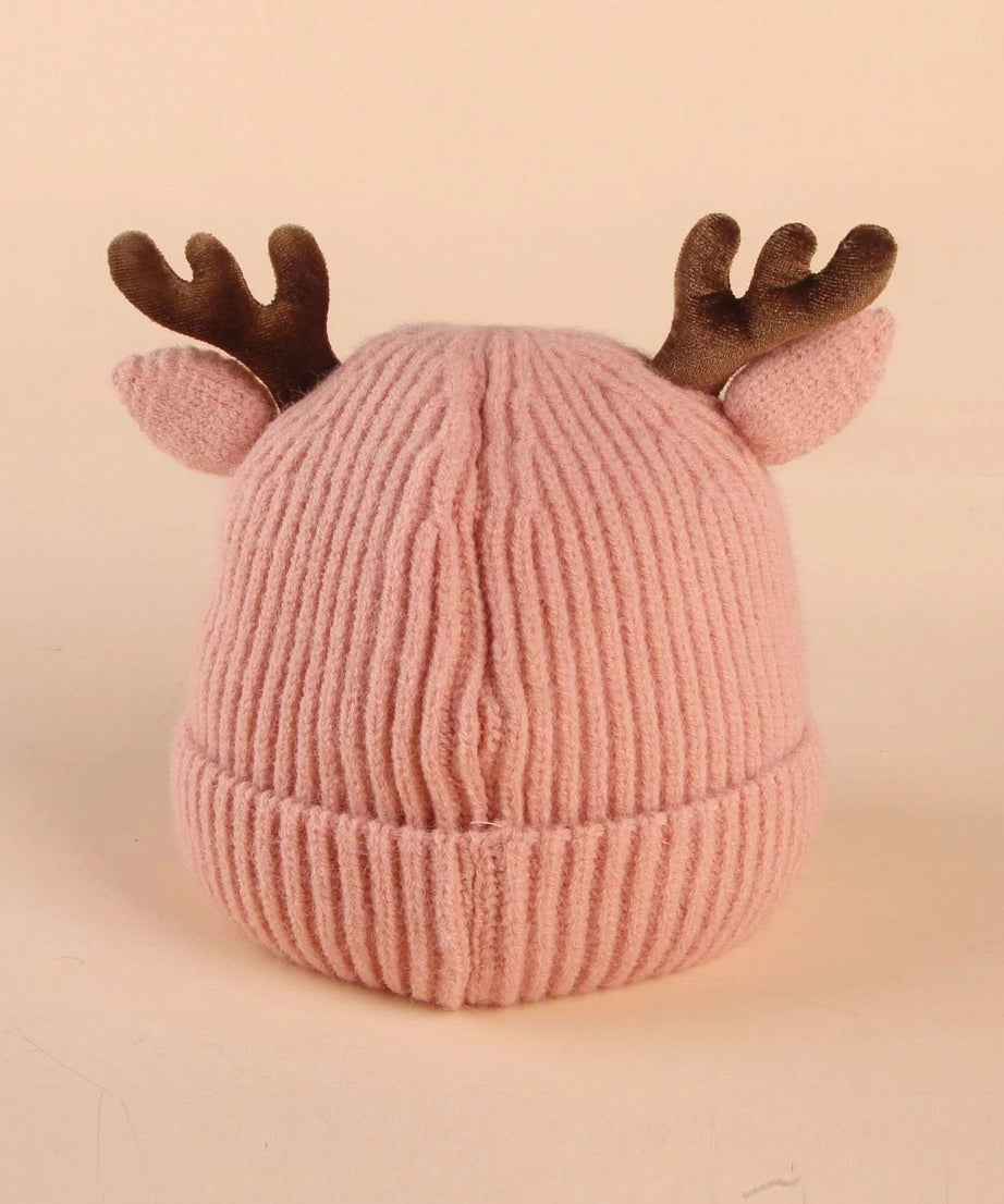 Dinossi - Geyik Boynuz ve Kulaklı Çocuk Beresi Pembe-Dinossi