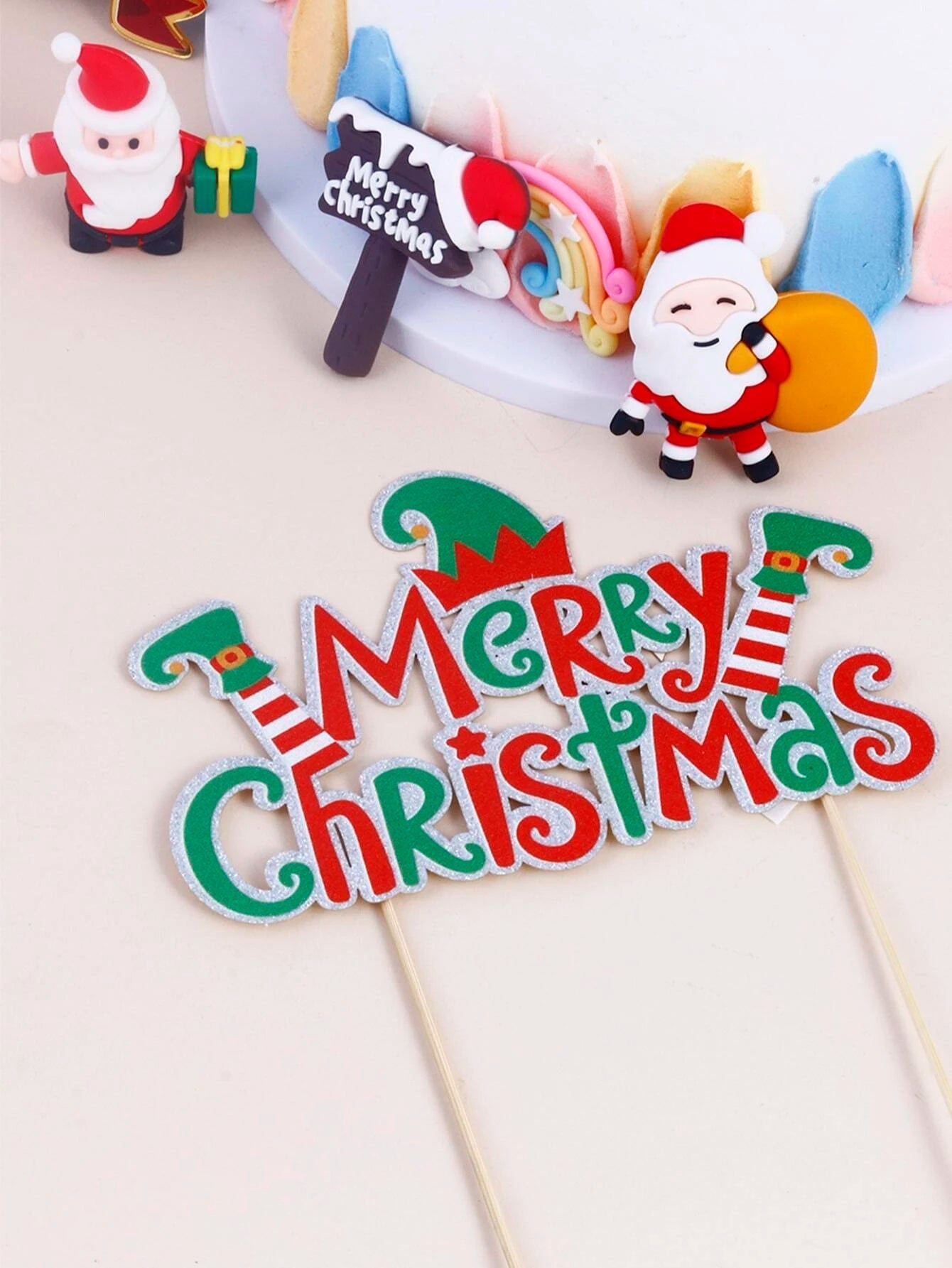 Yılbaşı - Noel Yeni Yıl Pasta Süsü Merry Christmas Topper-Dinossi