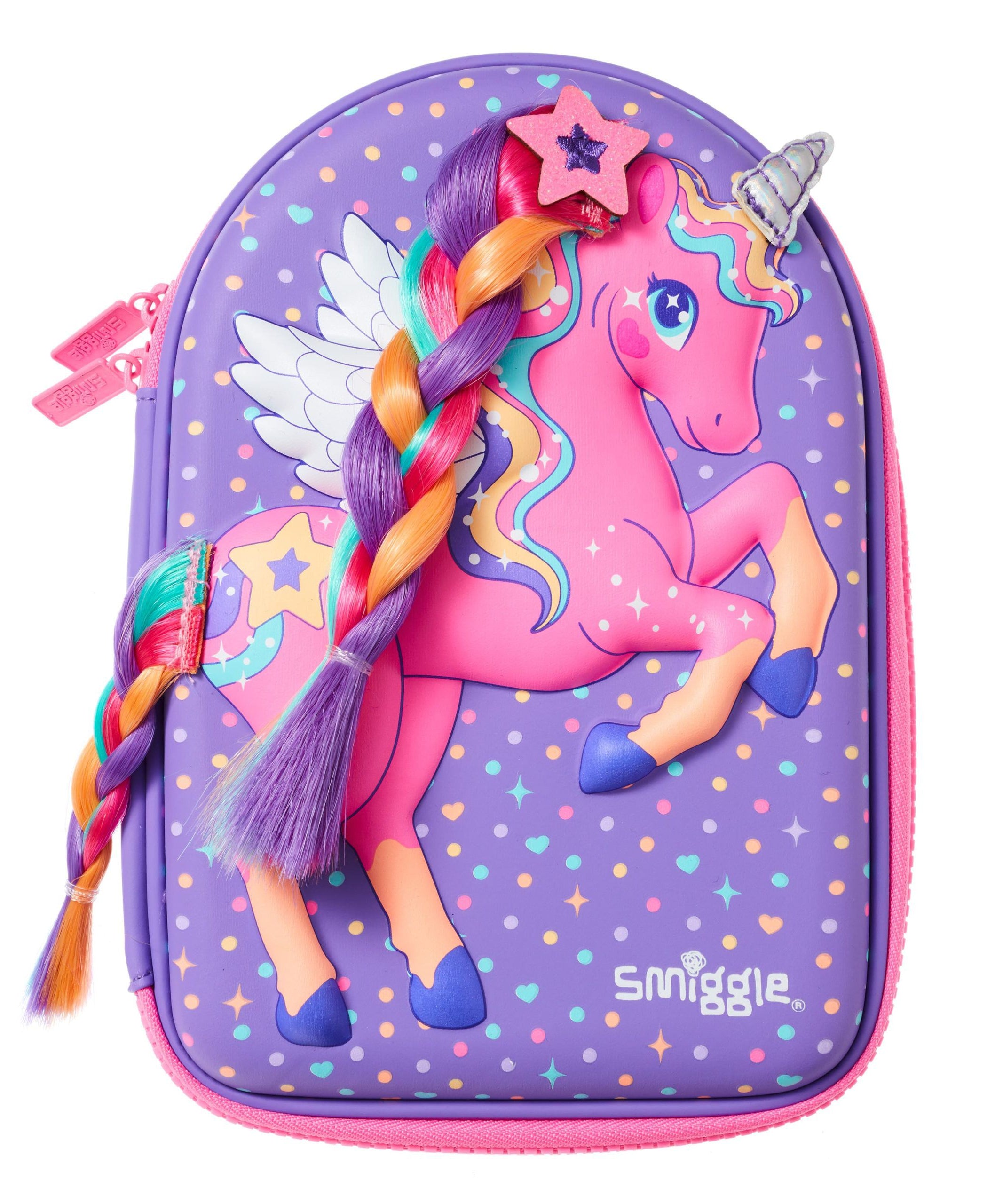 Smiggle - Örgü Saçlı Eğlenceli Unicorn Hardtop Kalem Kutusu-Dinossi