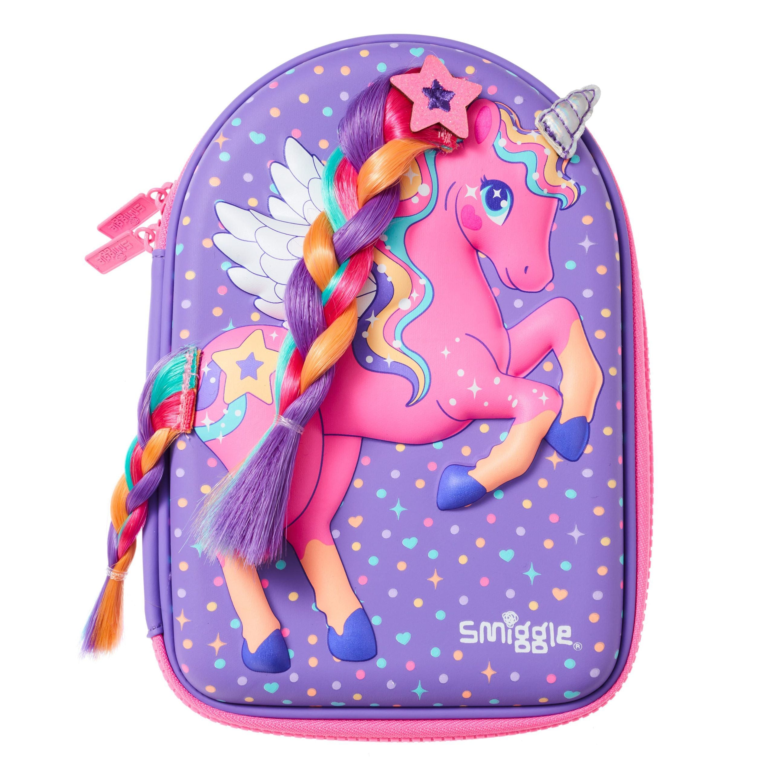 Smiggle - Örgü Saçlı Eğlenceli Unicorn Hardtop Kalem Kutusu-Dinossi