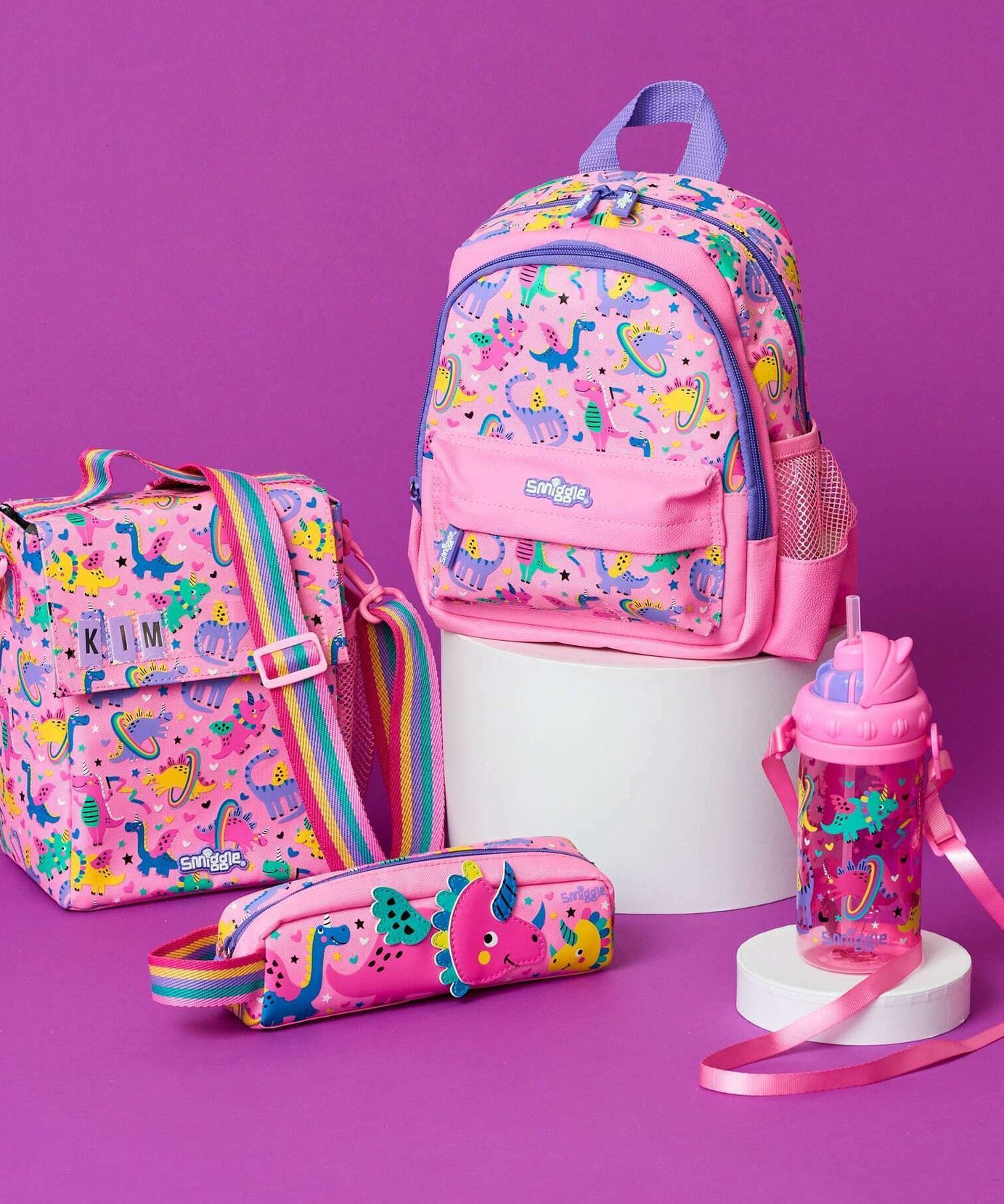 Smiggle - Up & Down Minik Dinossi Özel Tasarım Pembe Sırt Çantası-Dinossi