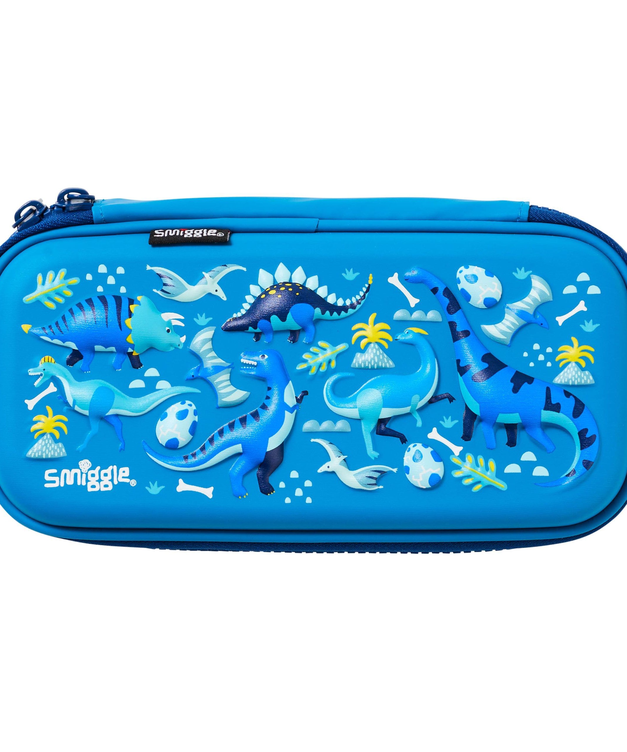 Smiggle - 3D Kabartmalı Hardtop Mavi Küçük Kalem Kutusu-Dinossi