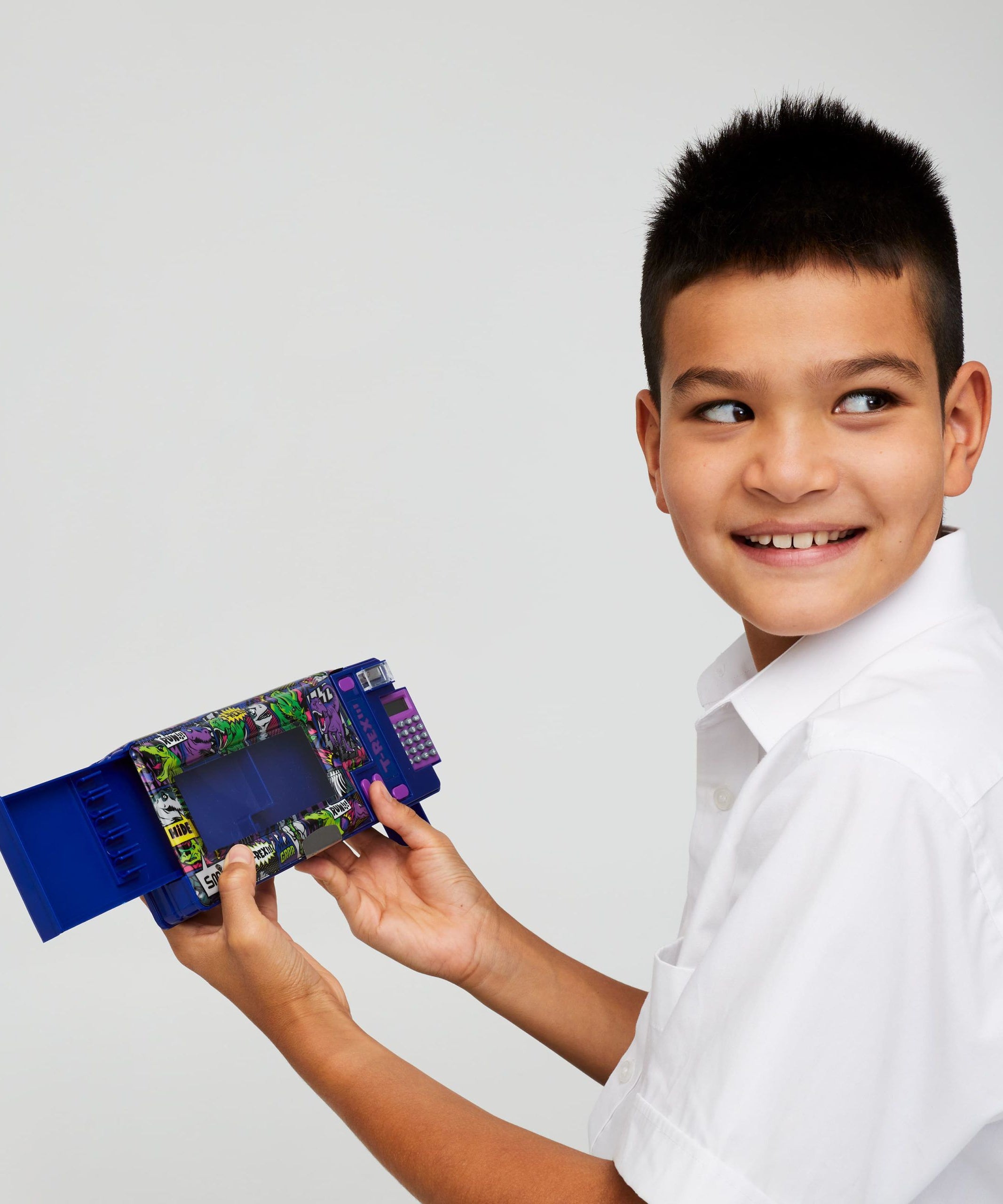 Smiggle - Bright Side Hesap Makineli Otomatik Kalem Kutusu-Dinossi