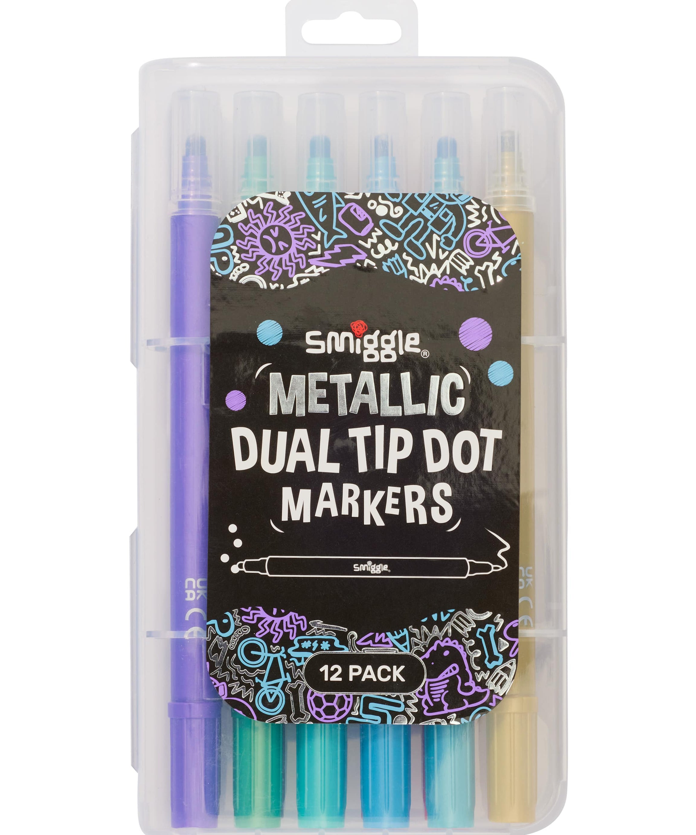 Smiggle - Metalik Çift Uçlu Nokta İşaretleyiciler Paketi X12-Dinossi