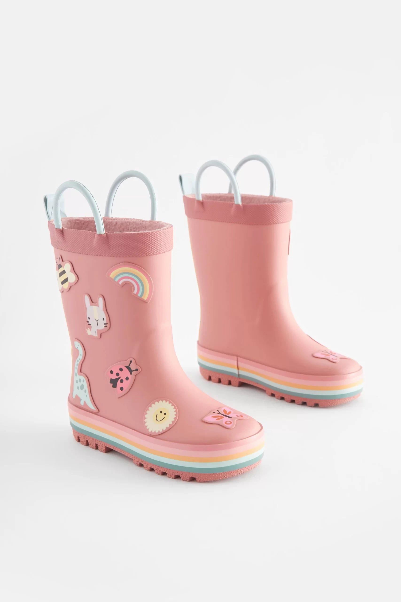 Dinossi - Soft Pembe Yumuşak Tabanlı Kız Çocuk Polarlı Yağmur Çizmesi - 28-Dinossi