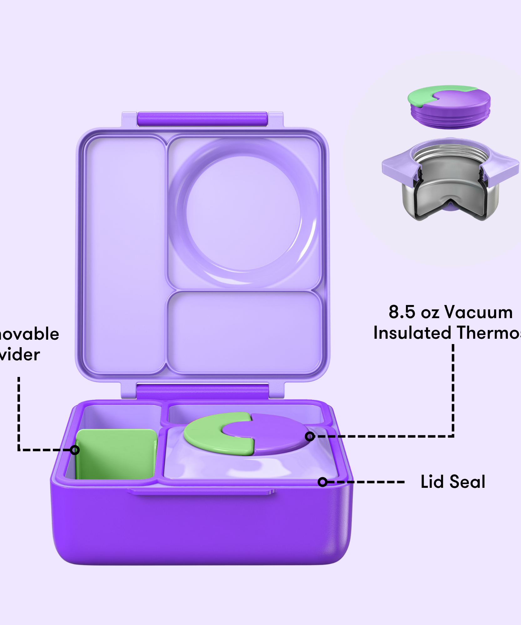 Omiebox - Warmte Geïsoleerde Paarse Bento Lunchbox
