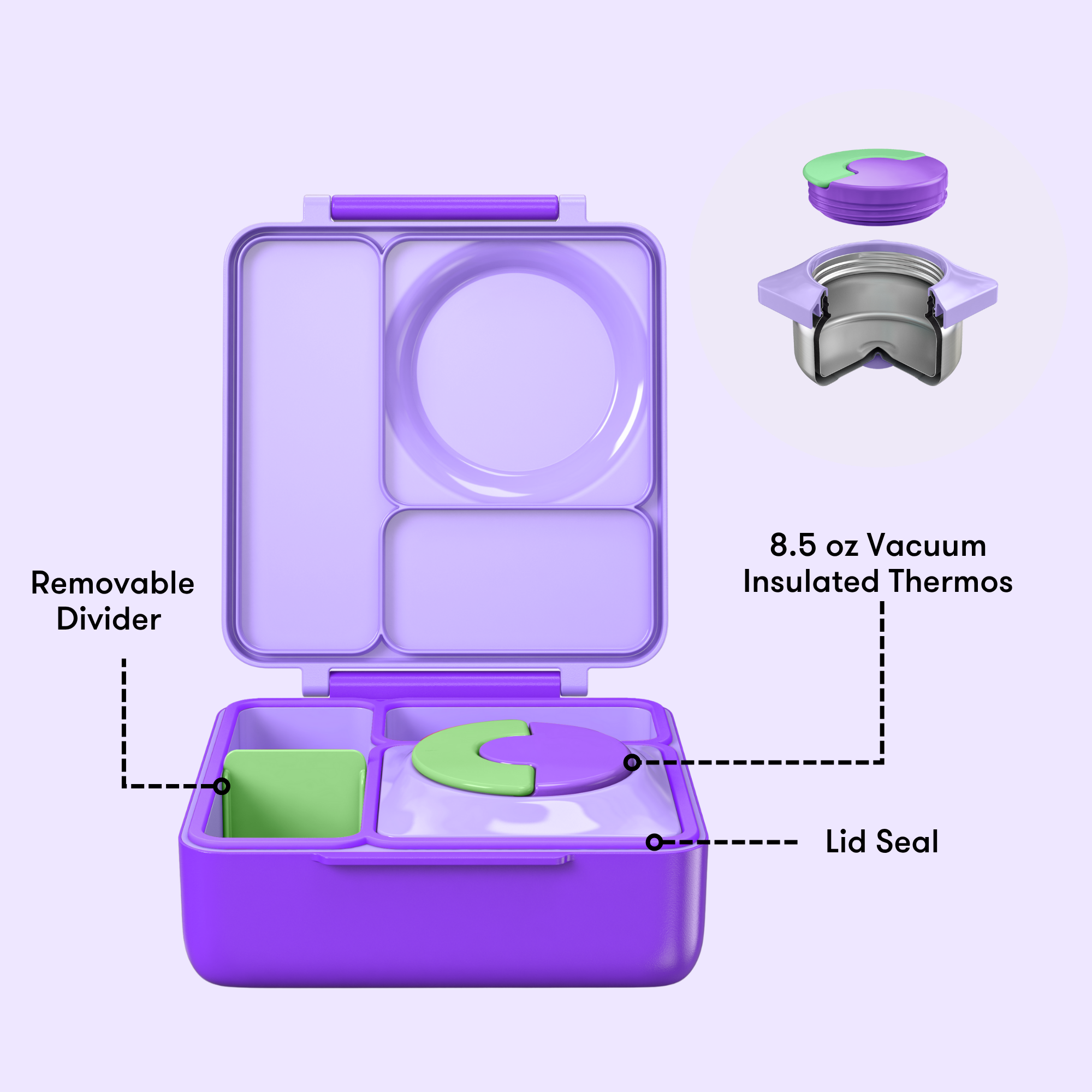 Omiebox - Warmte Geïsoleerde Paarse Bento Lunchbox