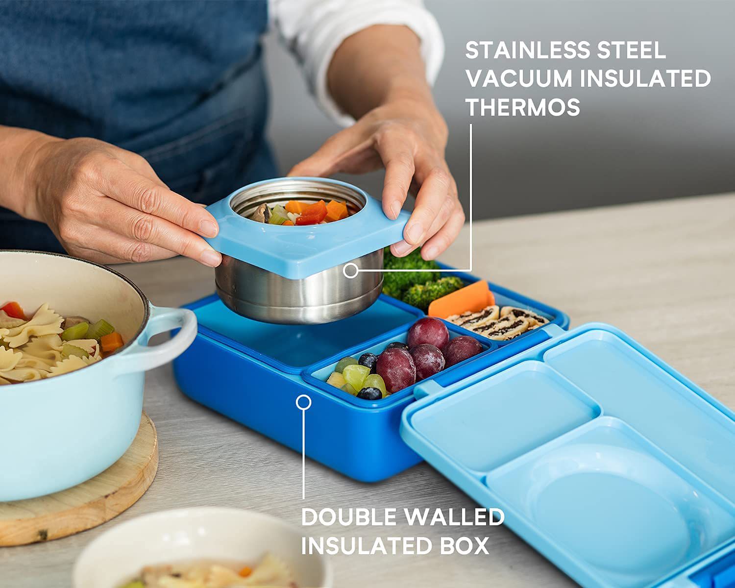 OmieBox - Geïsoleerde Blauwe Bento Lunchbox