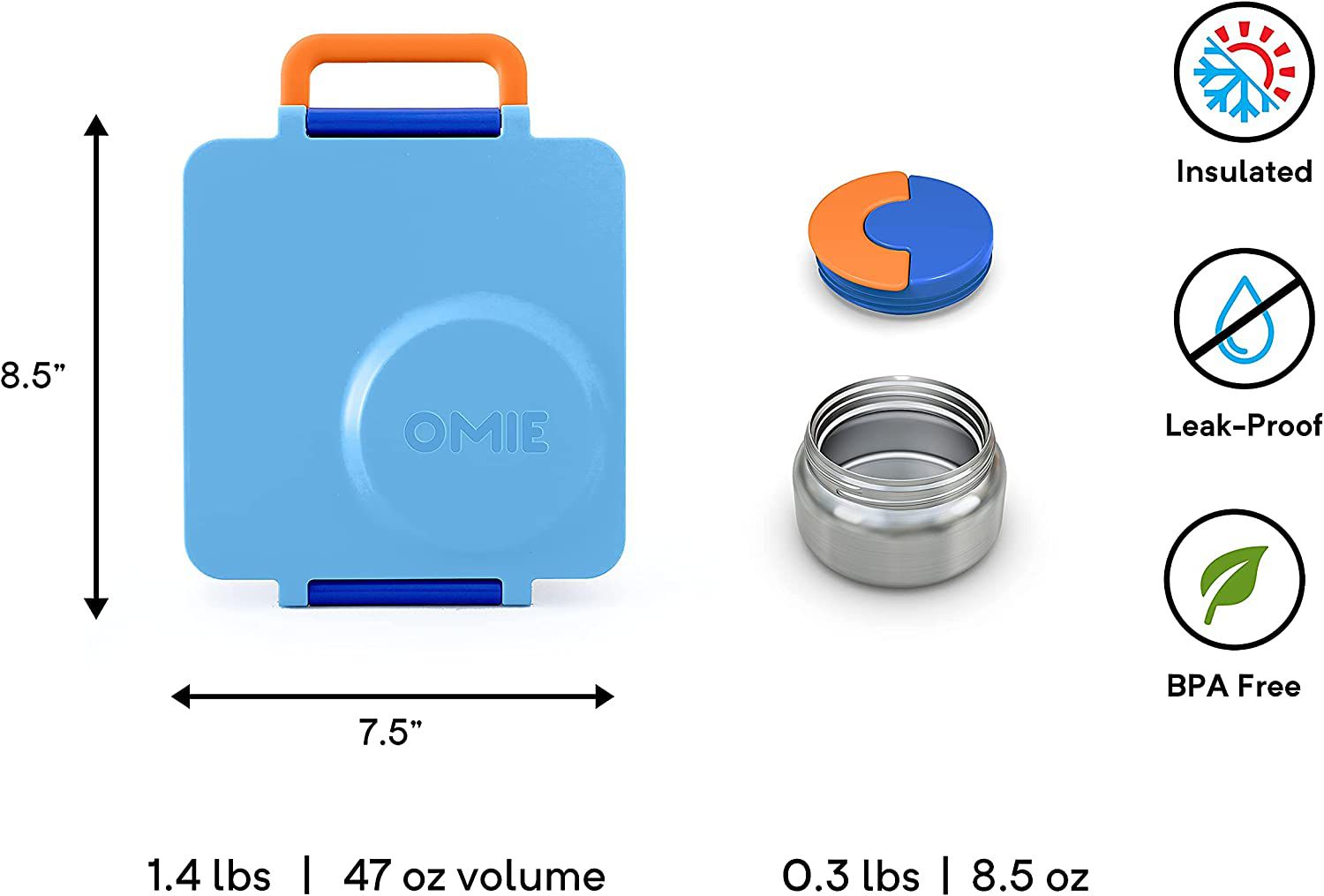 OmieBox - Geïsoleerde Blauwe Bento Lunchbox