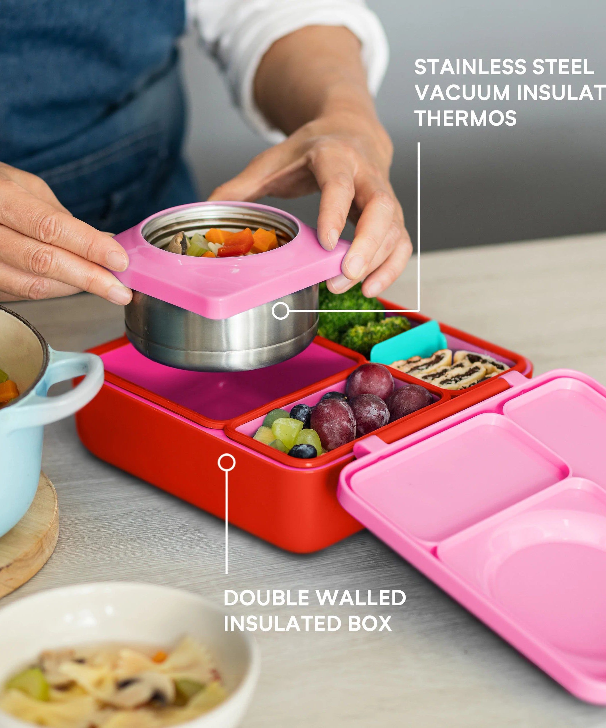 OmieBox - Geïsoleerde Roze Bento Lunchbox