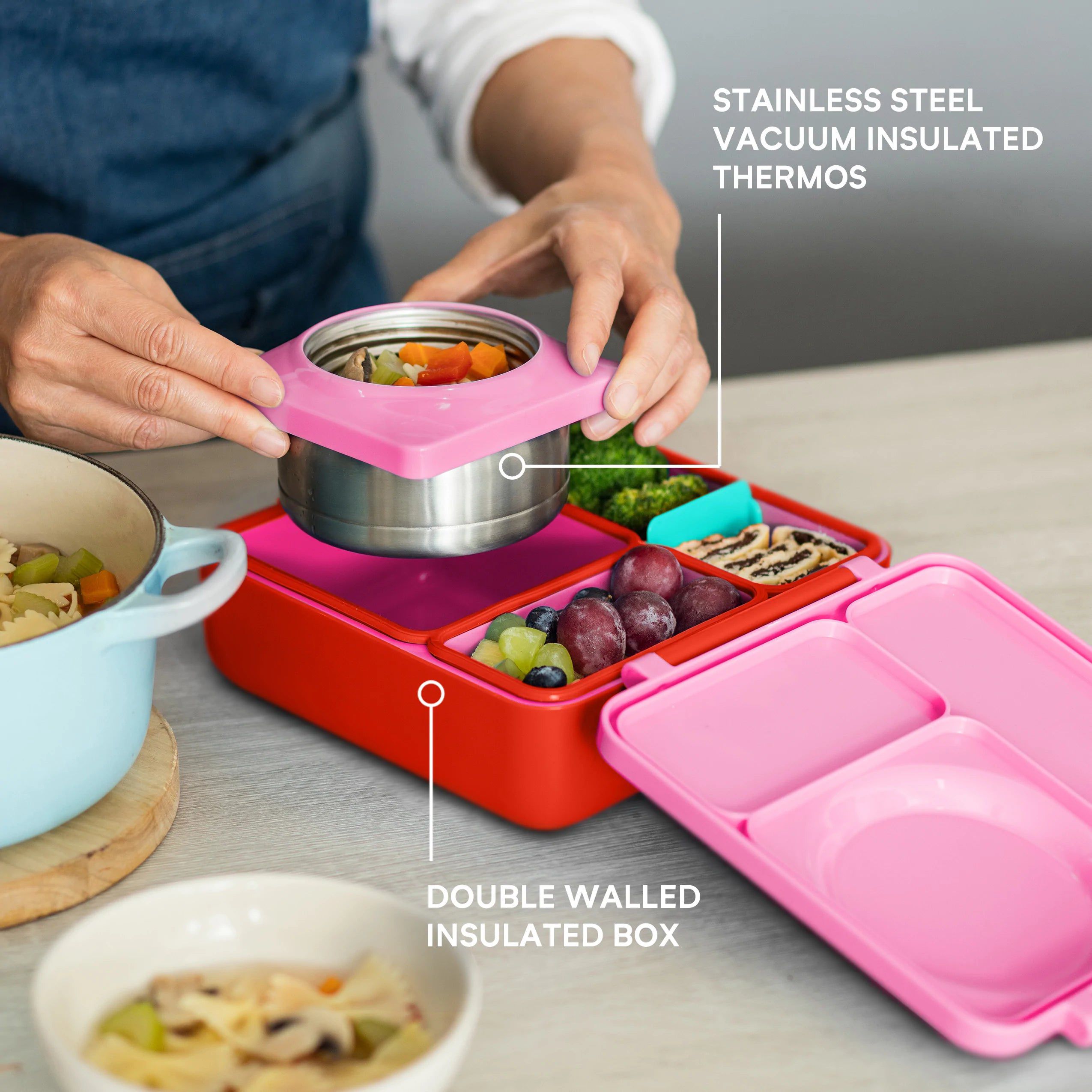 OmieBox - Geïsoleerde Roze Bento Lunchbox