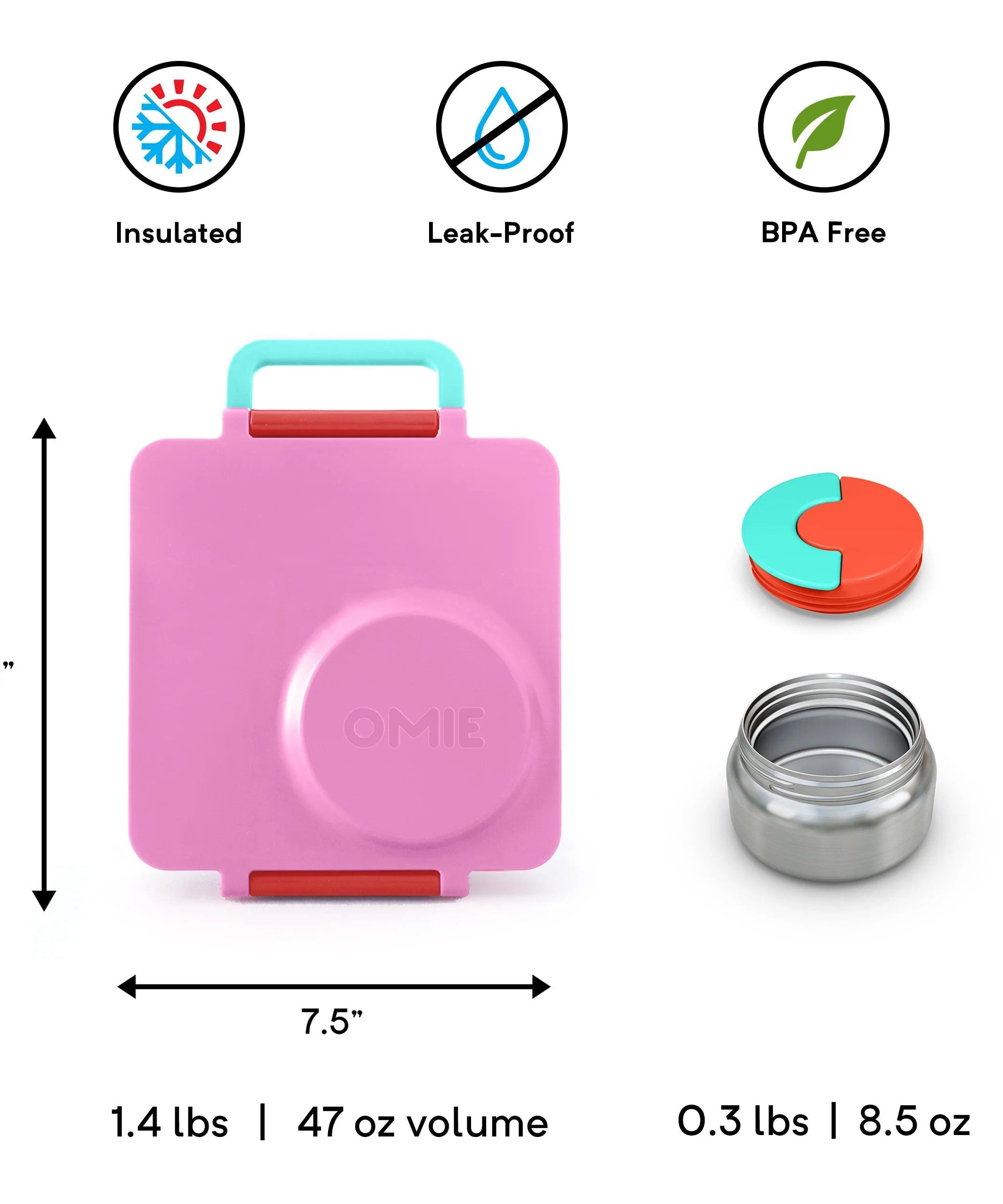 OmieBox - Geïsoleerde Roze Bento Lunchbox