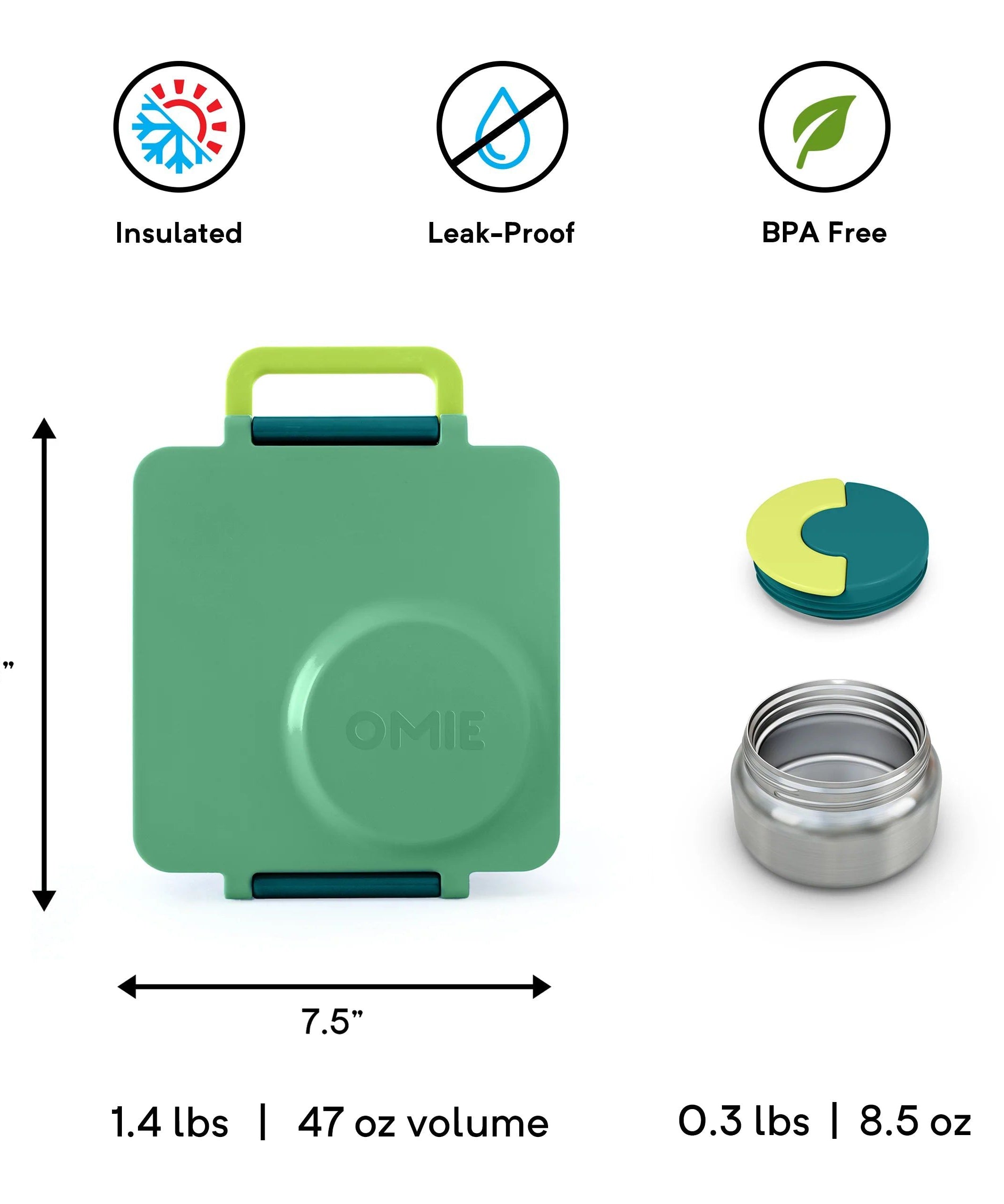 OmieBox - Geïsoleerde Groene Bento Lunchbox