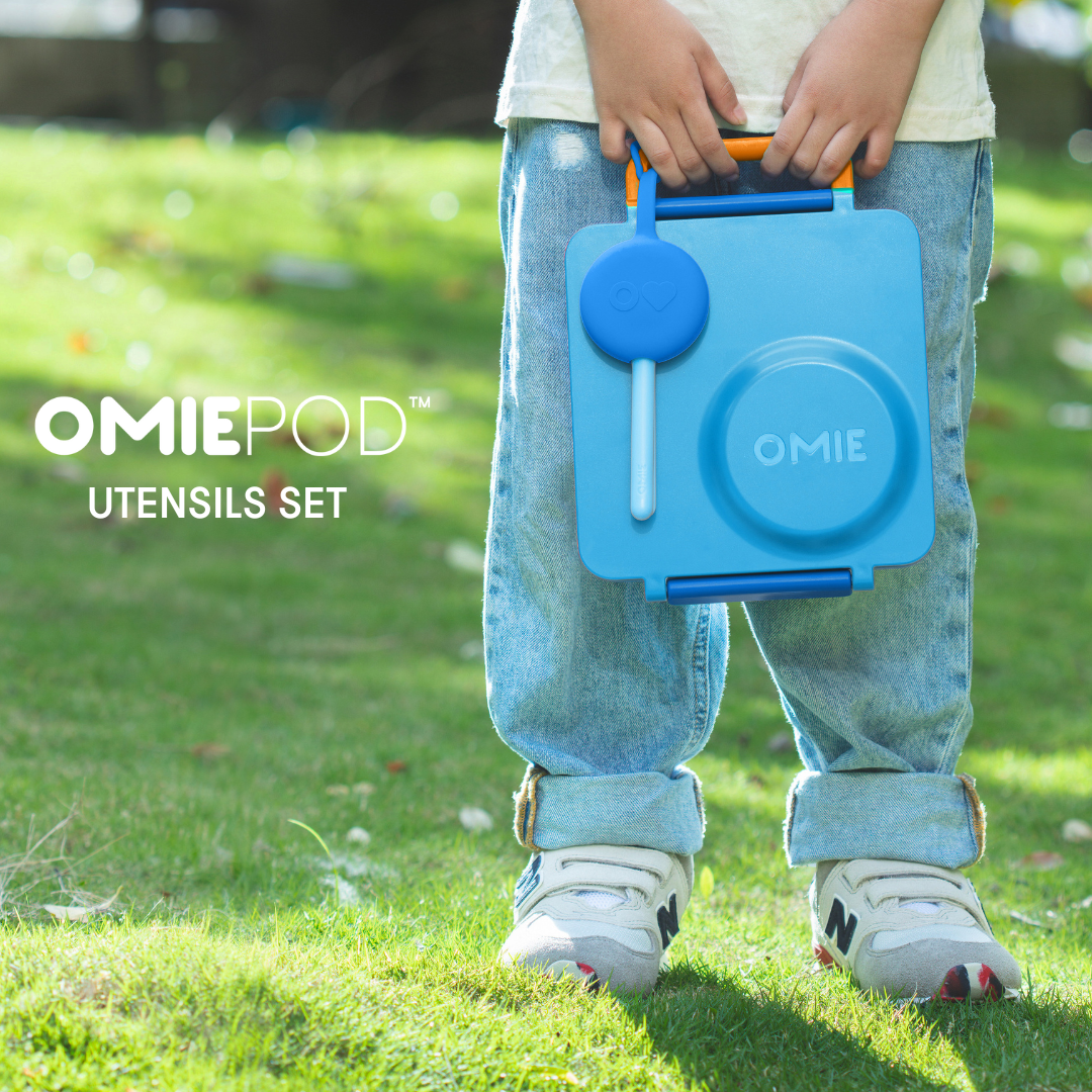 Omiebox - OmiePod Capri Blauwe Siliconen Vork en Lepel Set