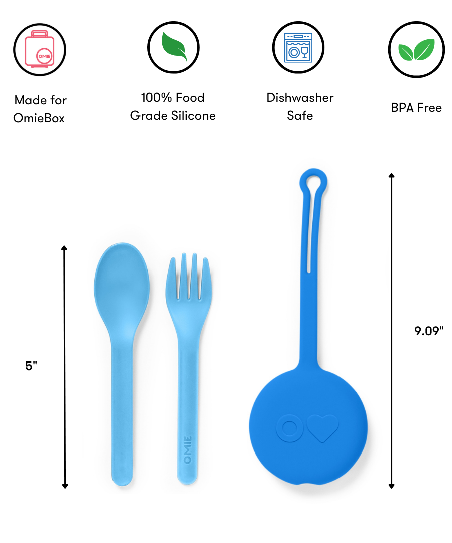 Omiebox - OmiePod Capri Blauwe Siliconen Vork en Lepel Set