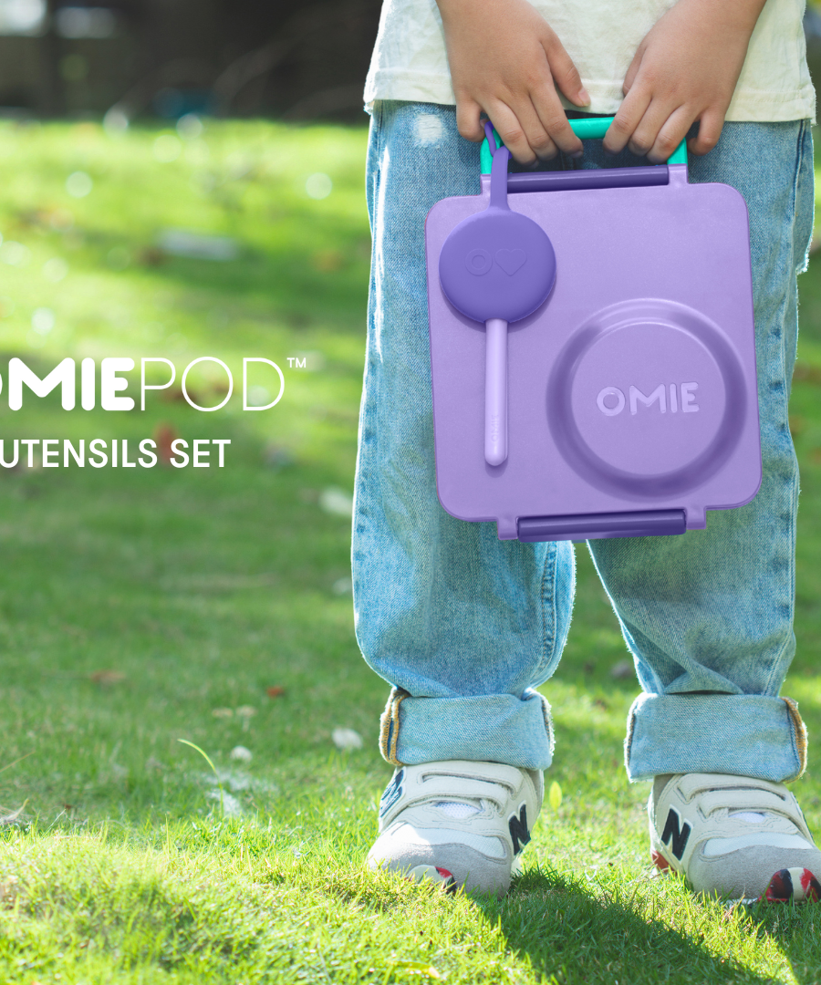 Omiebox - OmiePod Paarse Siliconen Vork en Lepel Set