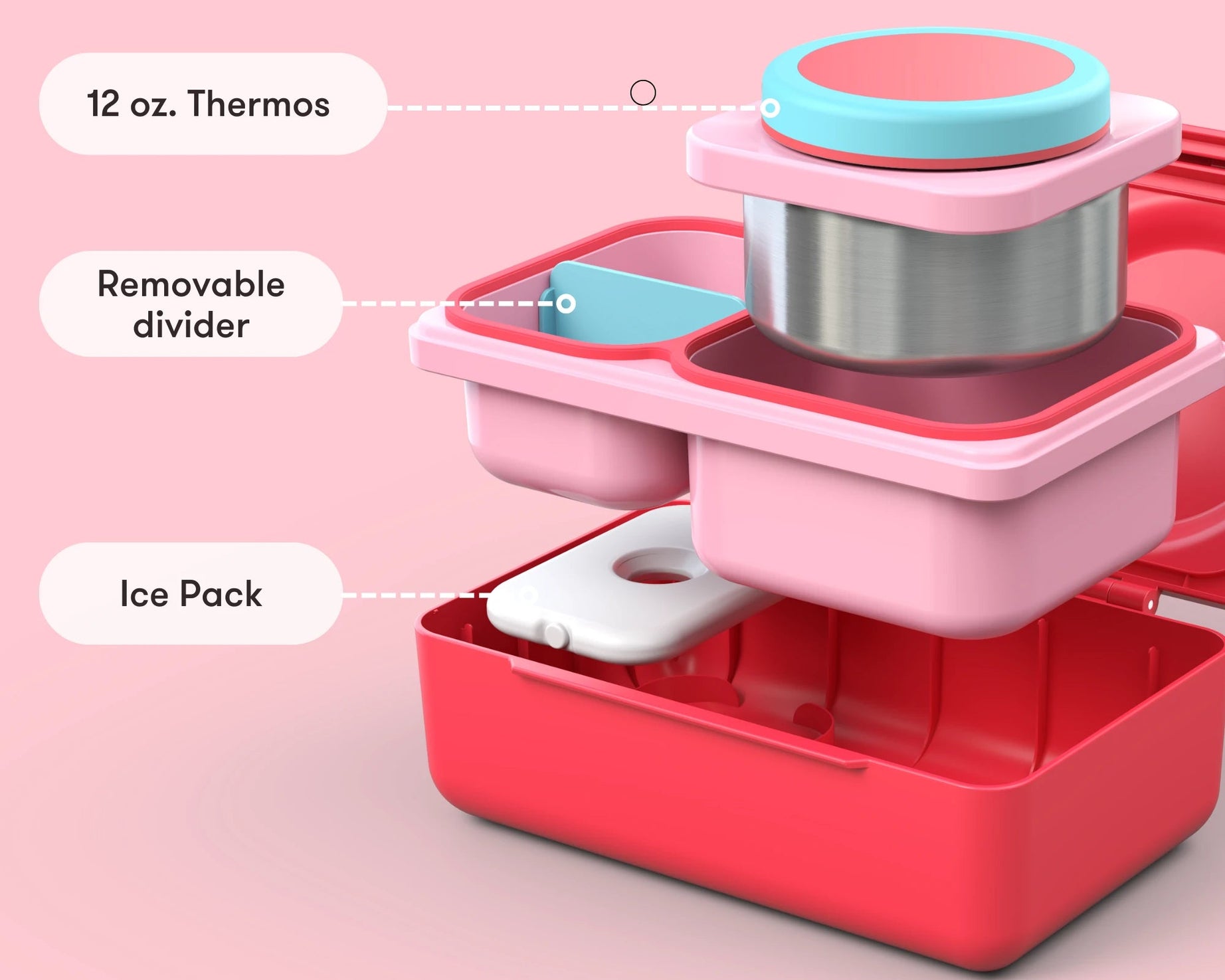 Omiebox - UP Warmte Geïsoleerde 2e Generatie Kersenroze Bento Lunchbox
