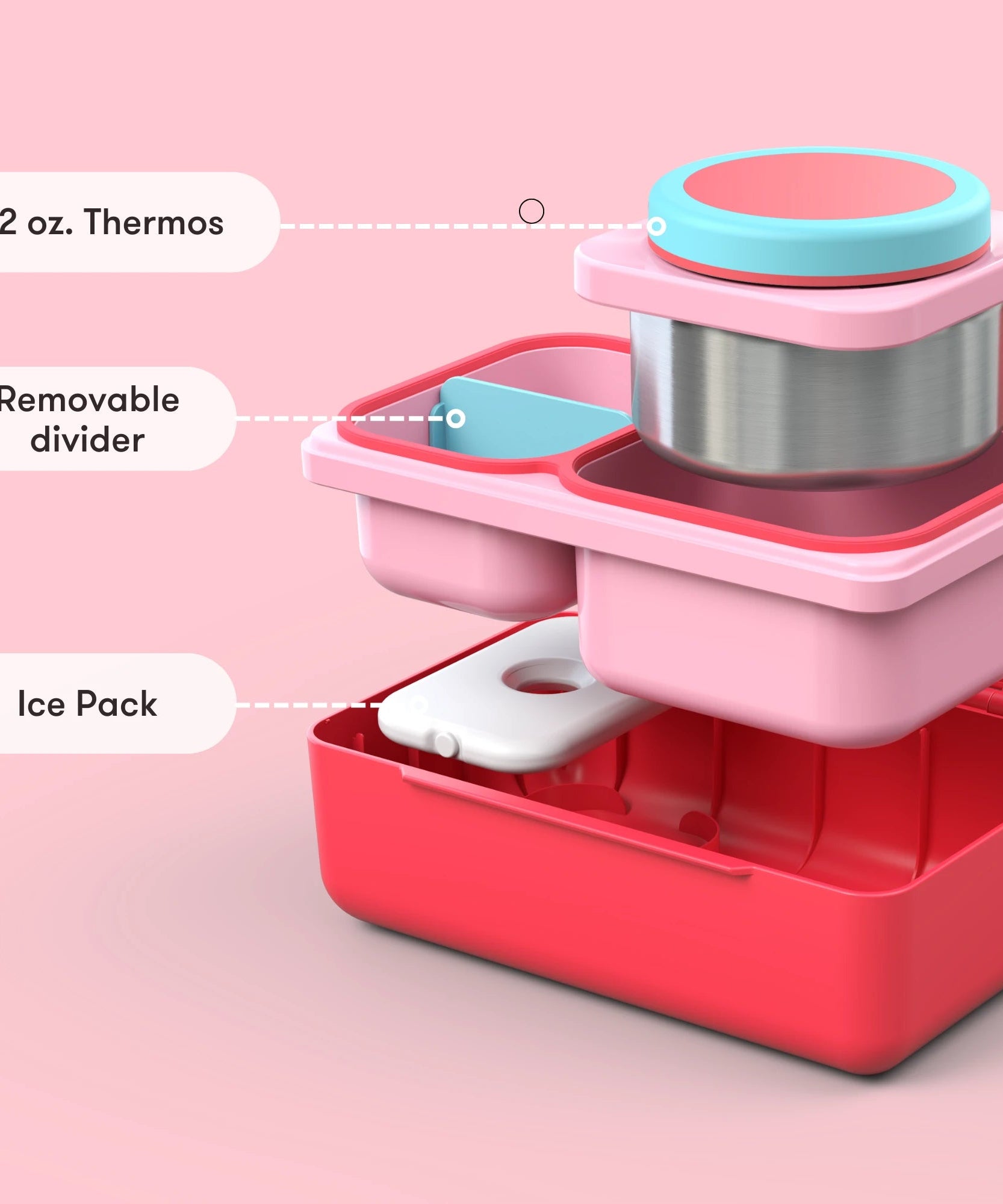 Omiebox - UP Warmte Geïsoleerde 2e Generatie Kersenroze Bento Lunchbox