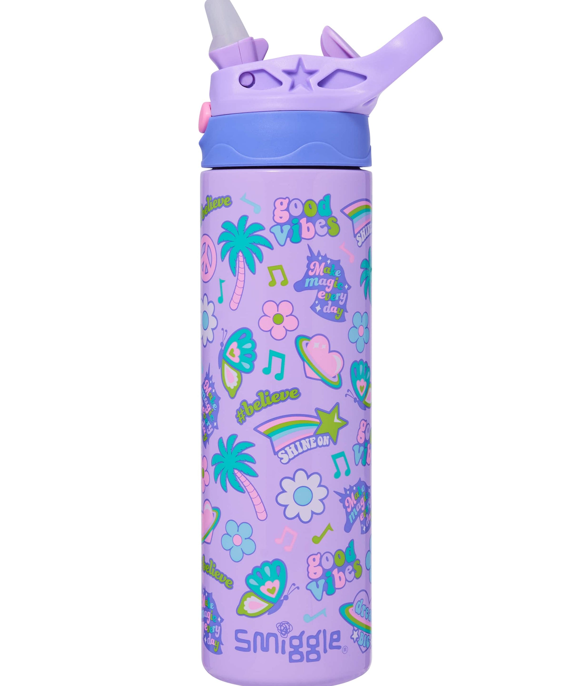 Smiggle - All Stars 520ML Otomatik Gizli Pipetli Çelik Matara