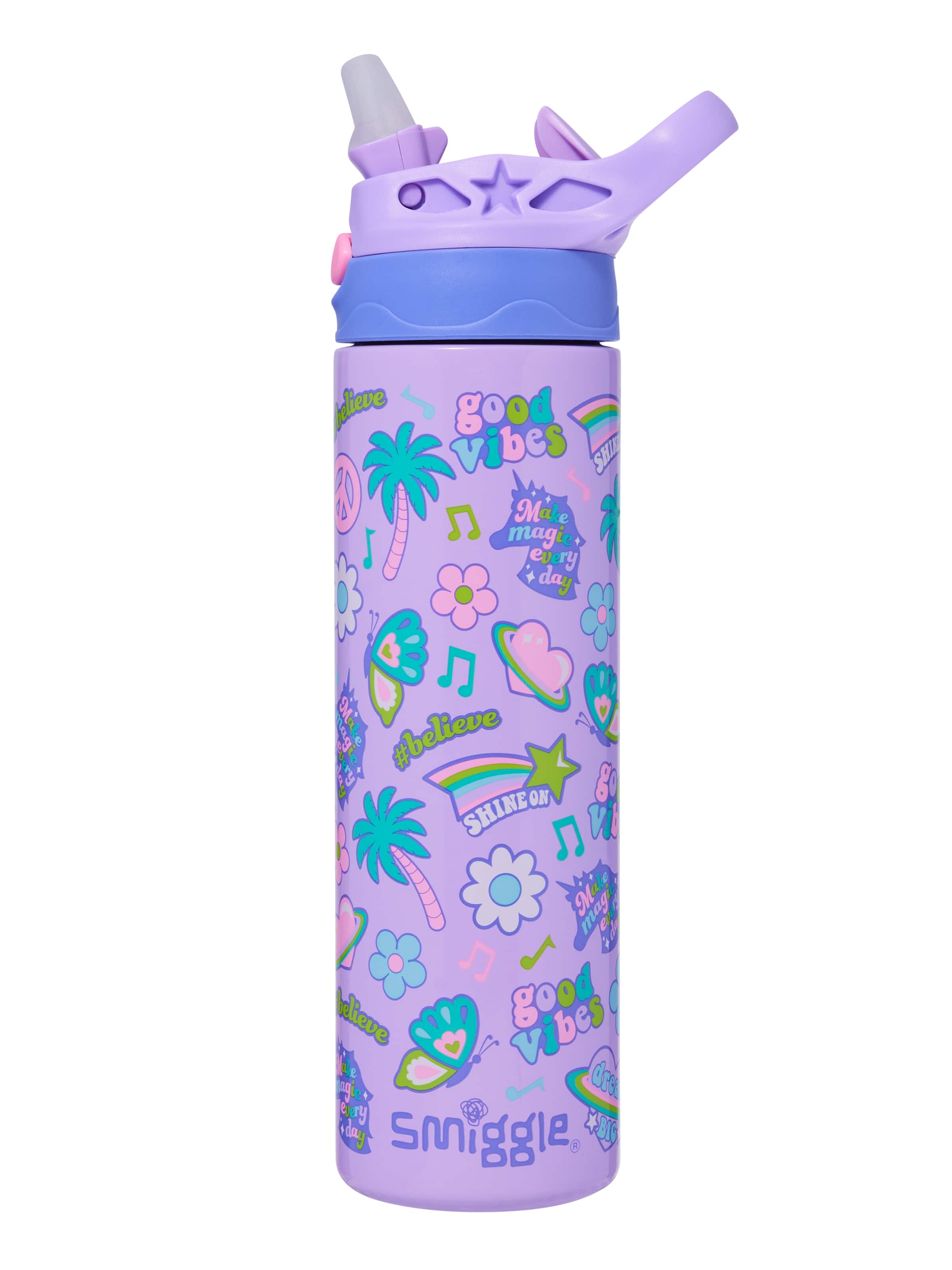 Smiggle - All Stars 520ML Automatische Verborgen Rietje Roestvrijstalen Fles