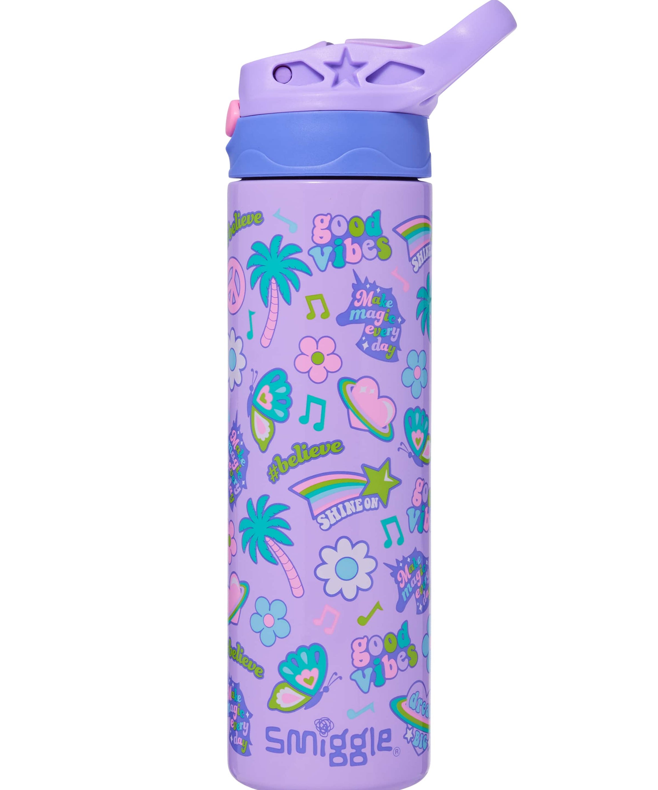 Smiggle - All Stars 520ML Automatische Verborgen Rietje Roestvrijstalen Fles