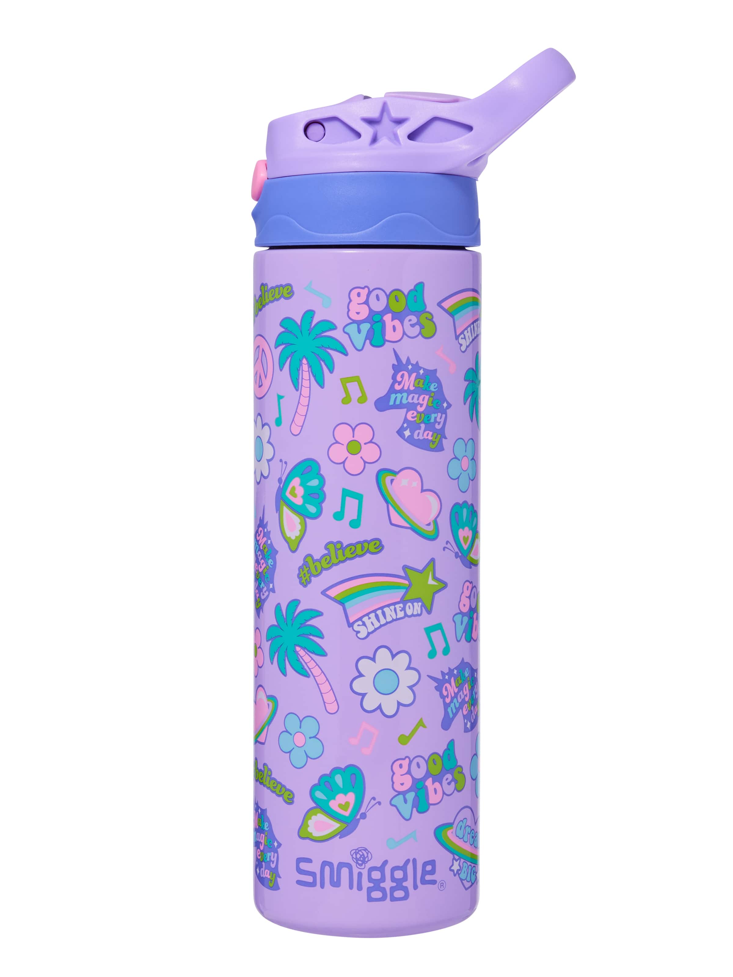 Smiggle - All Stars 520ML Automatische Verborgen Rietje Roestvrijstalen Fles