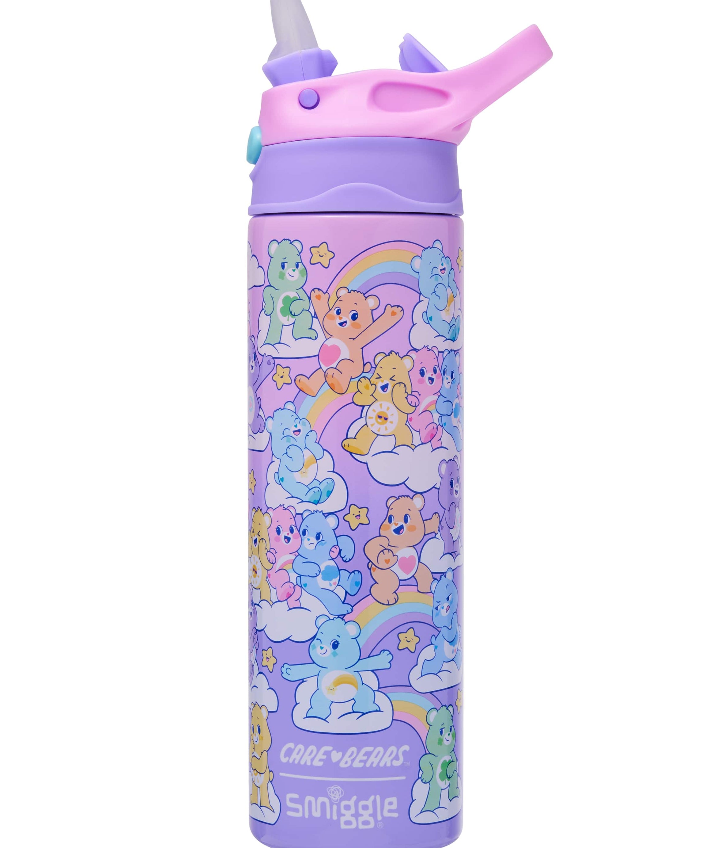 Smiggle - Care Bears 520ML Automatische RVS Drinkfles met Verborgen Rietje