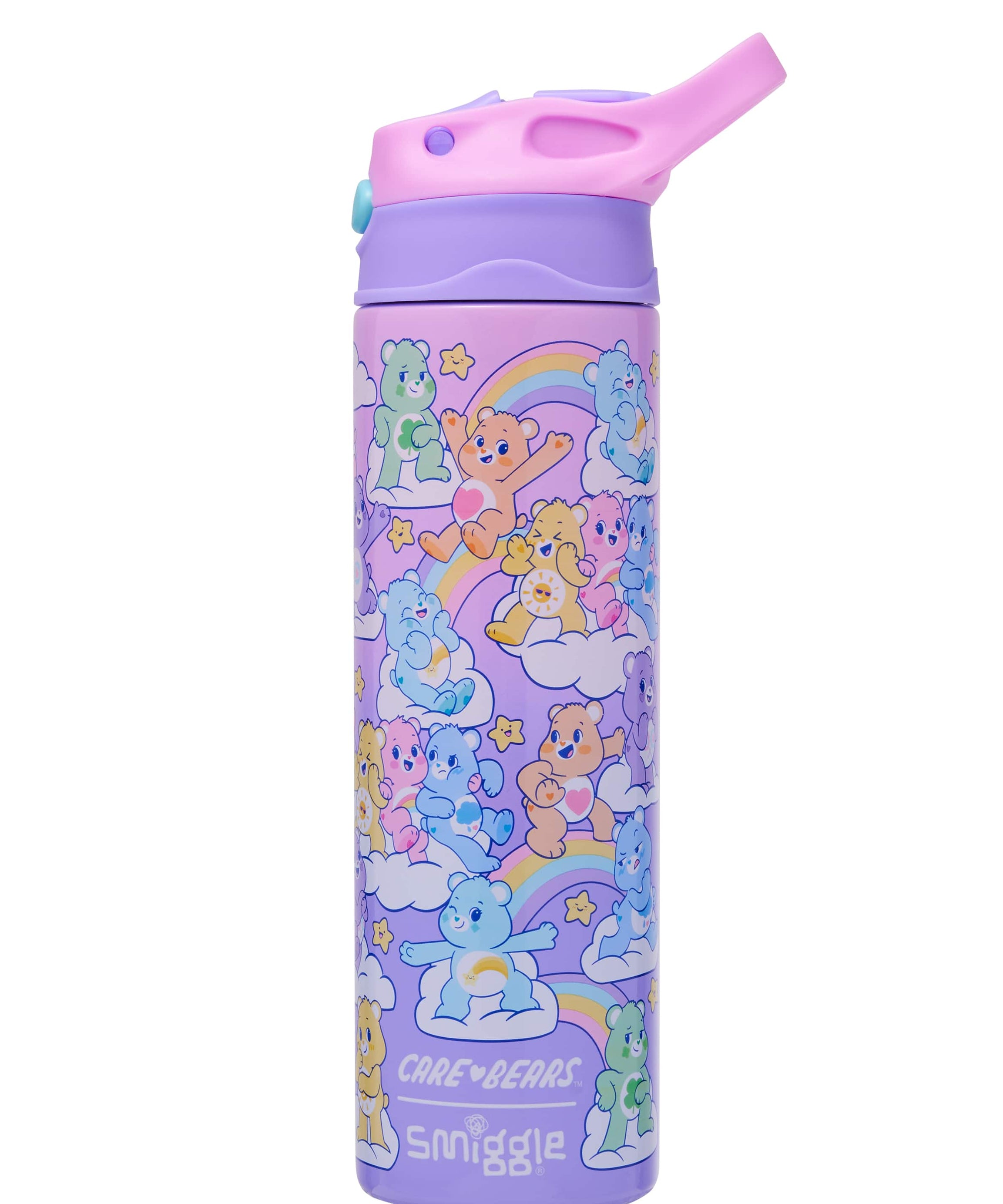 Smiggle - Care Bears 520ML Automatische RVS Drinkfles met Verborgen Rietje