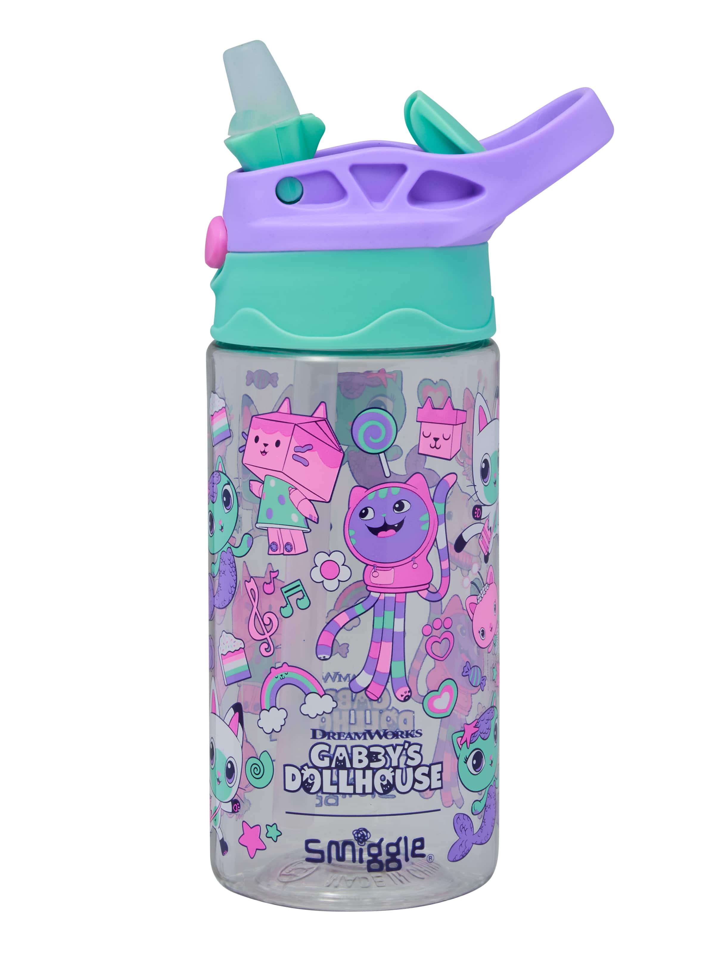 Smiggle - Gabbys Dollhouse BPAsız 440ML Gizli Pipetli Suluk - Dinossi