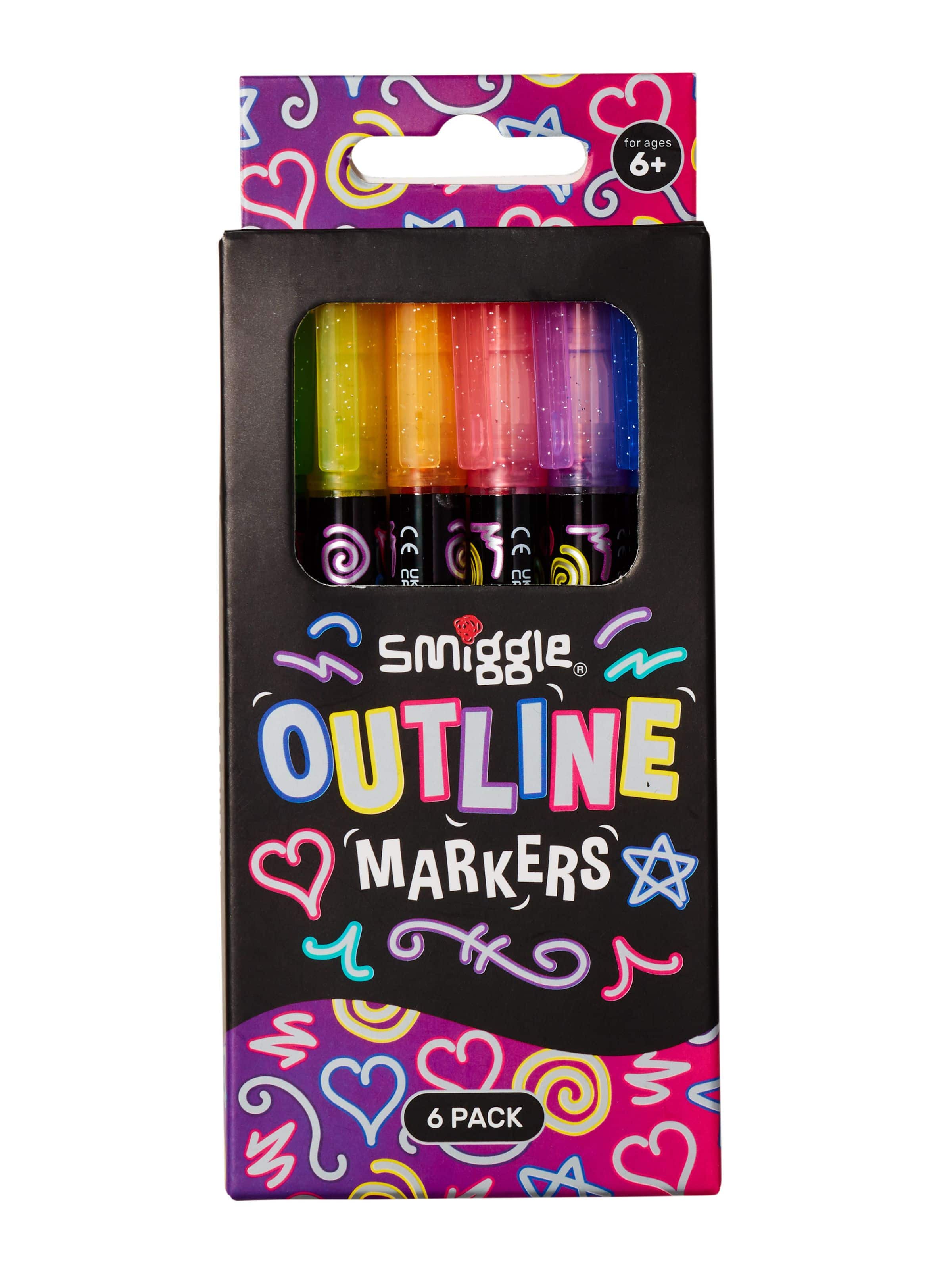 Smiggle - Outline Zilveren Glitter Forforlu Marker 6-delige Pennenset