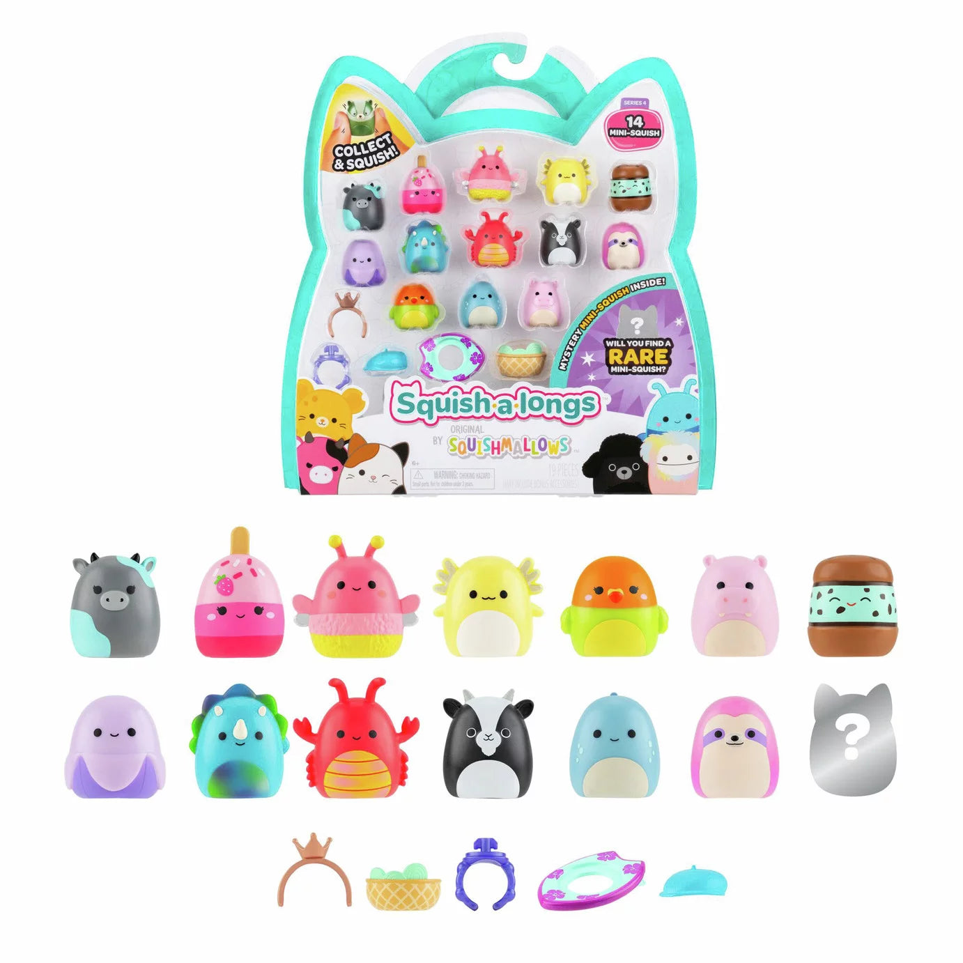 Squishmallows - Squish-a-longs 14 Figuren + Ring Set + 4 Accessoires Speciale Serie Speelgoed